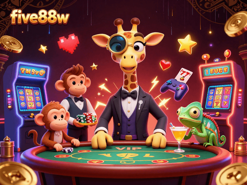 Elevate your gaming at five88w with vibrant slot reels and lively characters.