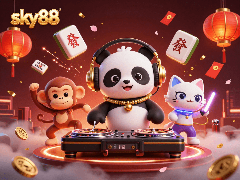 Engage in thrilling gaming moments at sky88 with vibrant characters and exciting casino elements.