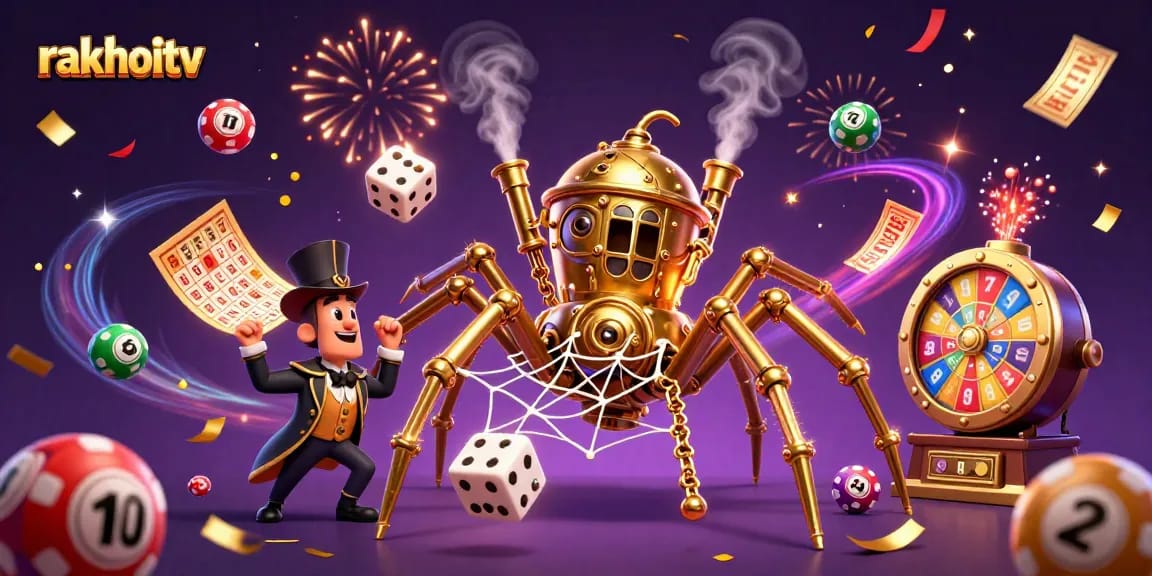 Experience exciting gameplay with rakhoitv - a vibrant steampunk scene full of lucky charms and dynamic lottery elements.