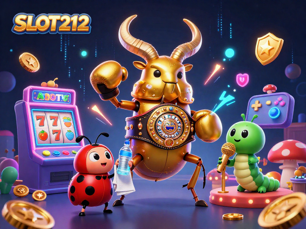 SLOT212 offers an electrifying view of slot machines along with a boxing beetle and its supporting characters.
