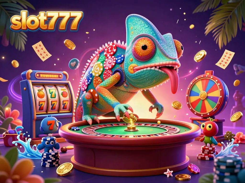 Play exciting slot777 games amidst colorful elements and vibrant casino energy in this magical atmosphere.
