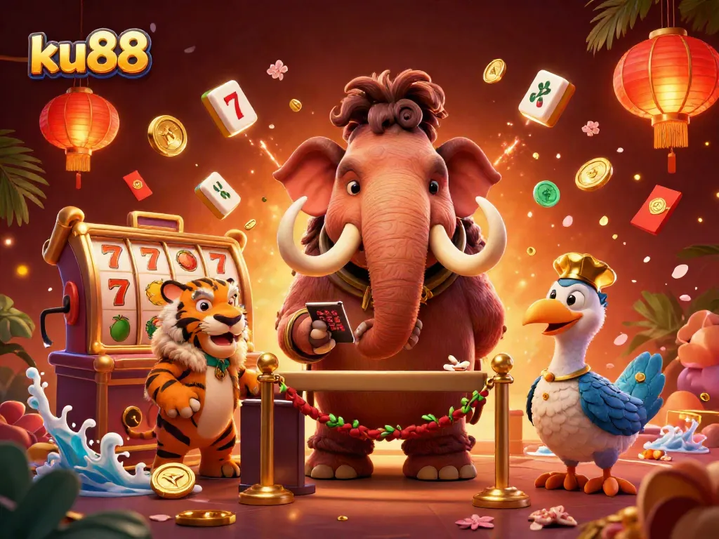 Engage with the vibrant ku88 casino world led by a woolly mammoth bouncer in this lively scene.