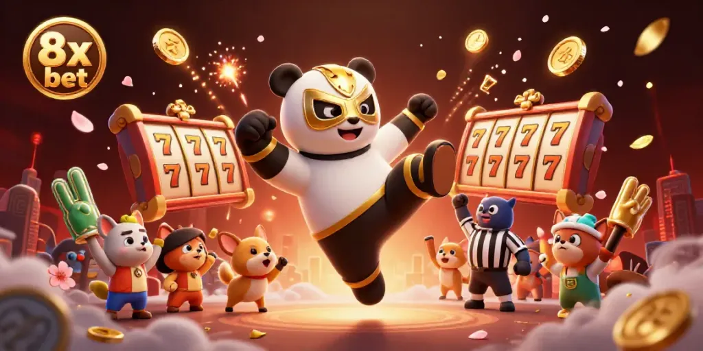 Engage in thrilling action with an ultra-detailed 3D scene showcasing the excitement of the 8x bet casino world.