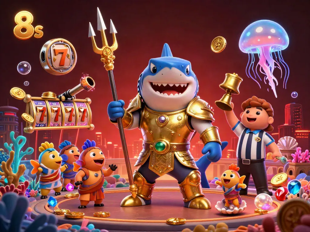 Experience the thrill of underwater gambling with 8 S, featuring vivid casino elements in this dynamic scene.