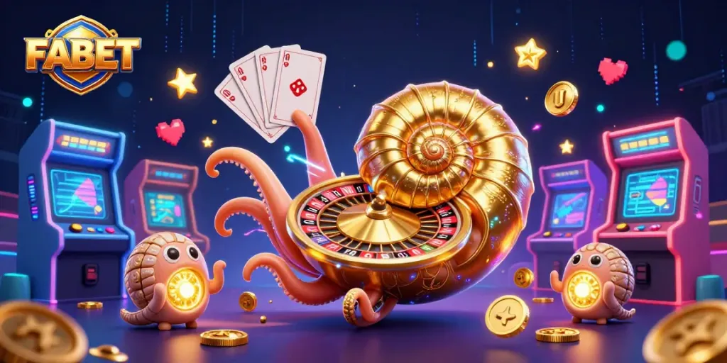 Experience FABET's thrilling casino adventure with an ancient nautilus roulette and glowing companions.