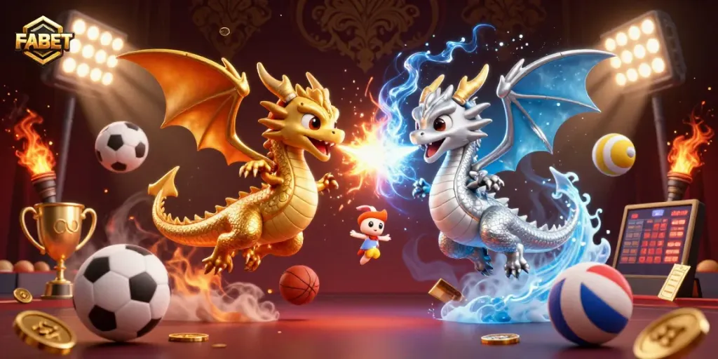 FABET thrills with dynamic sports action featuring dragons amidst vibrant gaming elements.