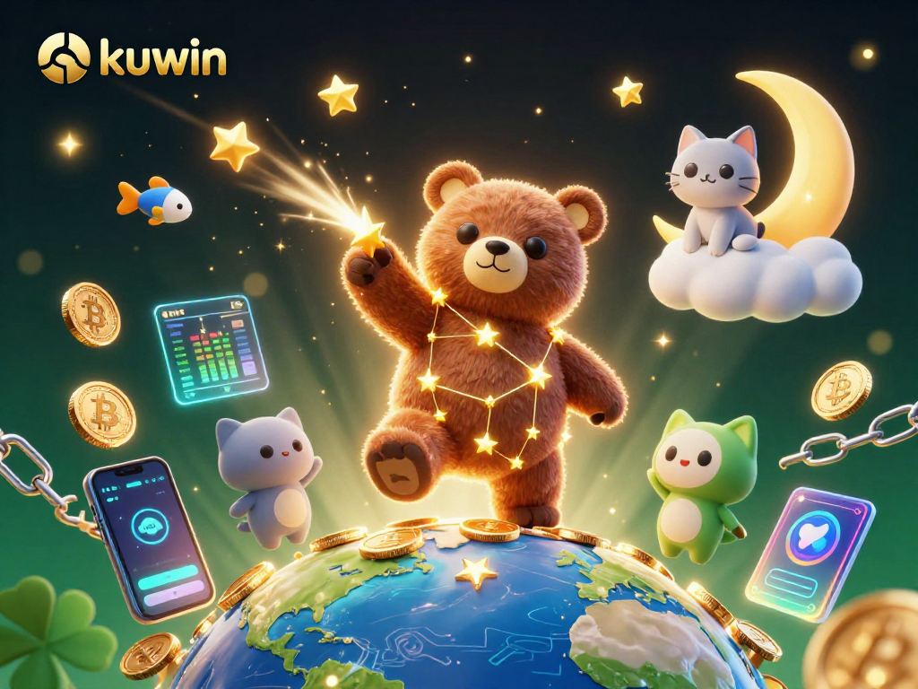 kuwin offers thrilling casino experience with a constellation bear themed illustration featuring 3D elements.