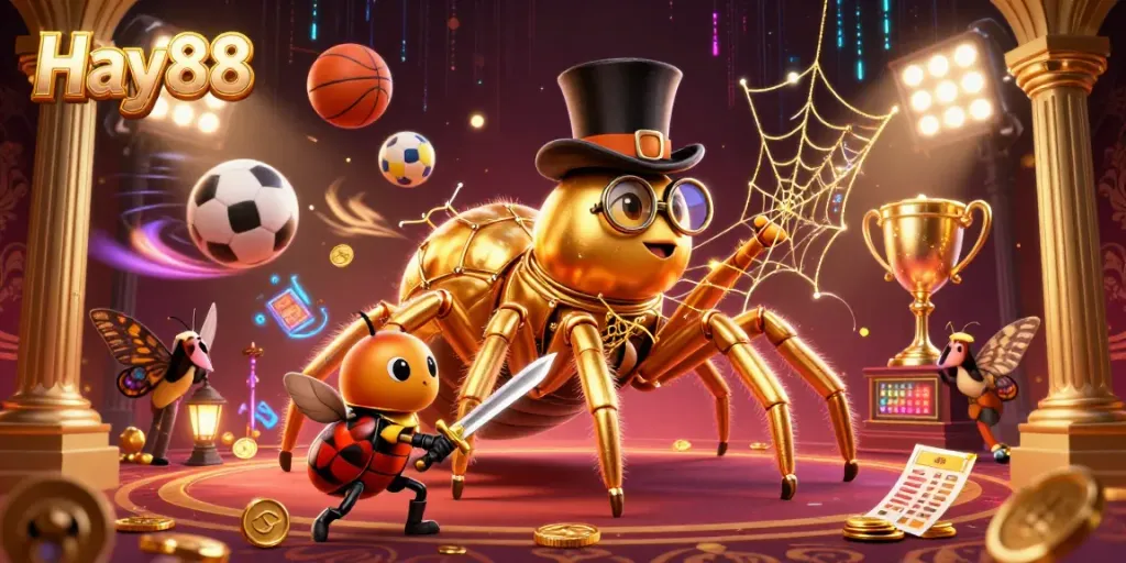 Experience Hay88's vibrant casino adventure featuring dynamic characters and sports elements combined in an engaging scene.