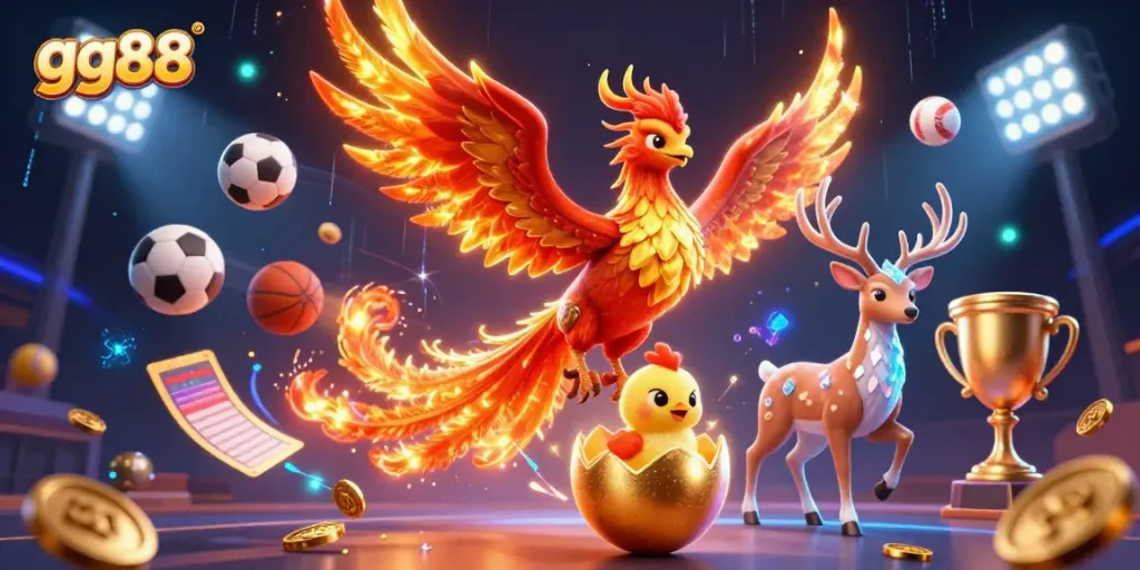 Experience thrilling action in gg88 with a dramatic phoenix scene full of gold and dynamic sports elements.