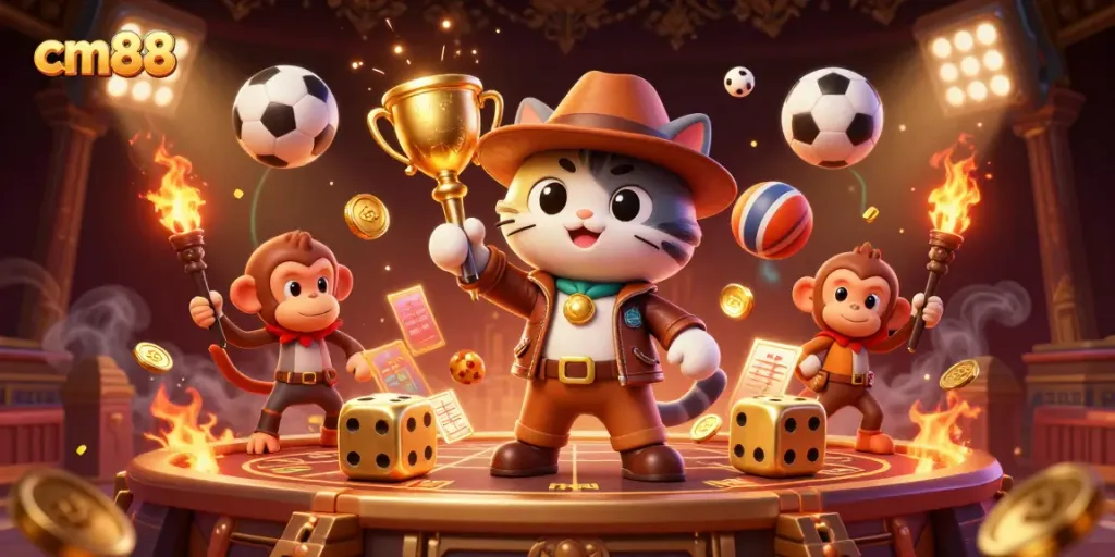 Experience exciting gameplay with cm88's golden casino artifacts in this vibrant illustration.