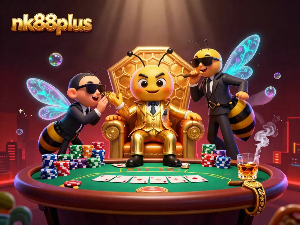 Engage in thrilling poker action at nk88plus with dynamic characters and vibrant casino elements.