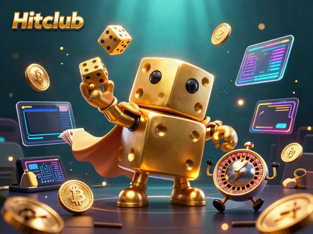 Experience the excitement of Hitclub with vibrant dice characters, crypto elements, and dynamic casino visuals.