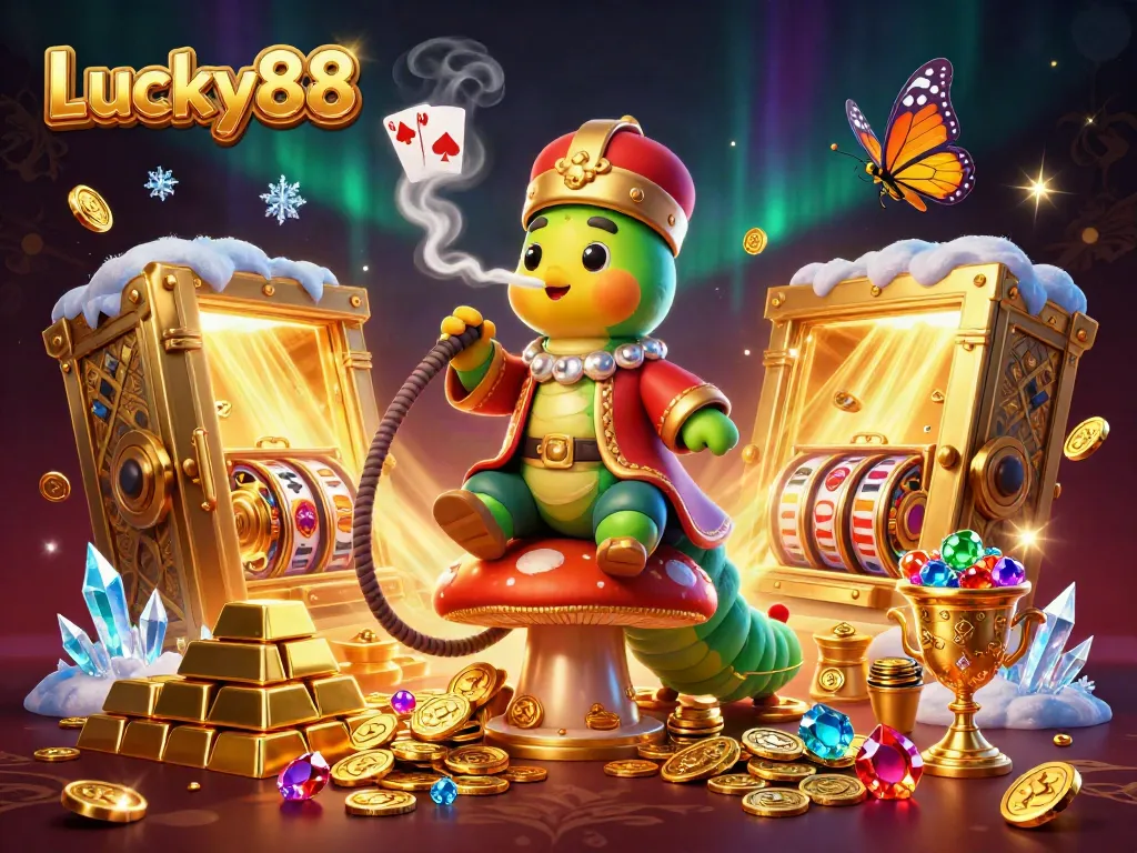 Experience the thrill with Lucky88 in this vibrant 3D illustration showcasing casino treasures.